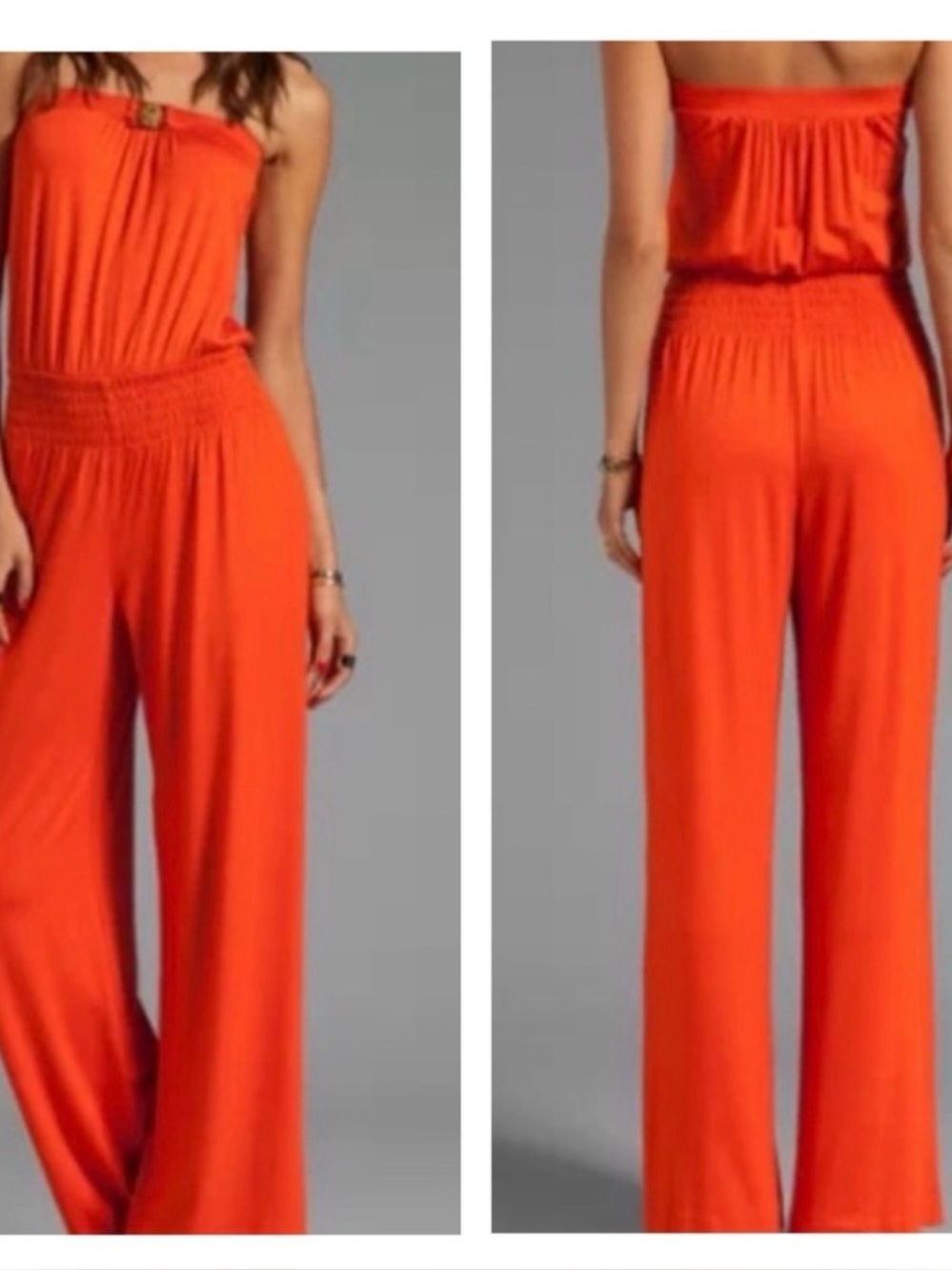 Trina Turk Strapless Flowy Wide-Leg Jumpsuit in Bright Orange, Size 4